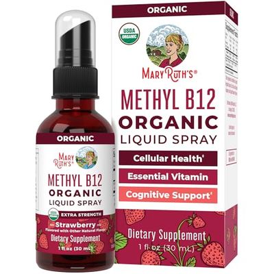 MaryRuth&#39;s Vitamin B12 Liquid Spray | Vegan, Non-GMO, Gluten-Free | USDA Organic B12 Vitamin Supplement | Energy &amp; Nervous System Support | B12 Vitamins for Women &amp; Men | VIT b12 1,500 mcg | 1 Fl Oz