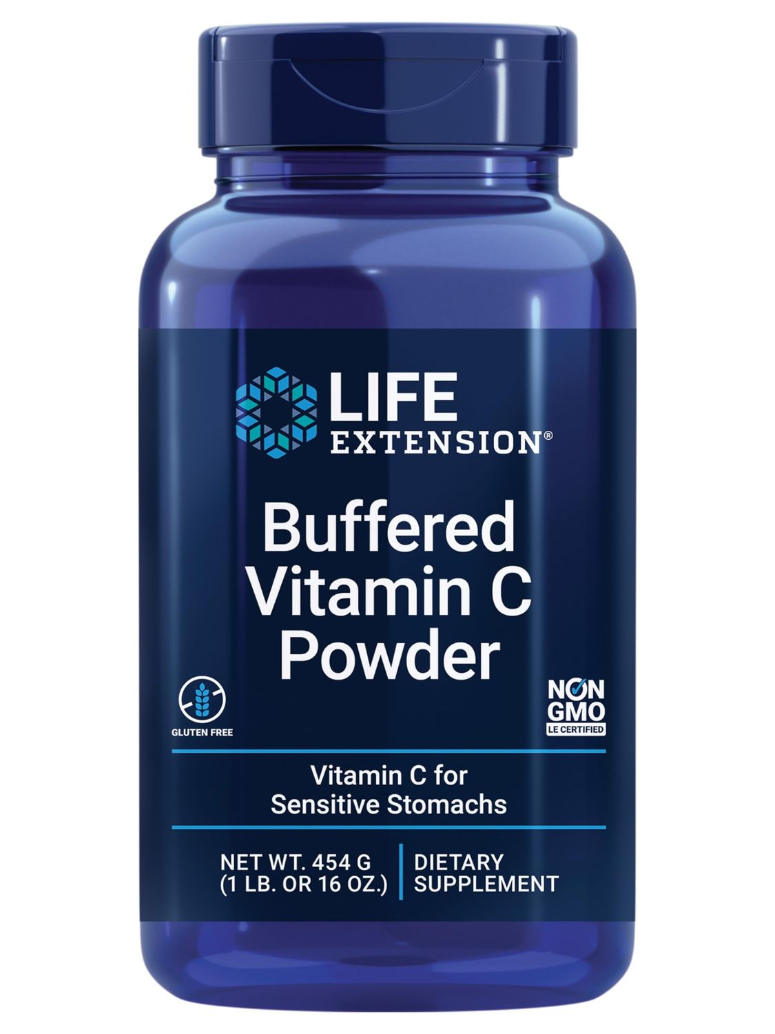 Life Extension Buffered Vitamin C Powder, Buffering Minerals, Calcium, Magnesium, Potassium &amp; zinc, for Sensitive stomachs, Gluten Free, Non-GMO, Vegetarian, 454 Grams, About 84 Servings