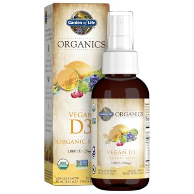 Garden of Life Organics Vegan Vitamin D3 for Women and Men, Liquid 1000 IU Per Spray, D3 Plus Omegas - Vanilla Flavor - 125 Servings - 2fl oz Liquid Whole Food D3 Vitamin Supplement