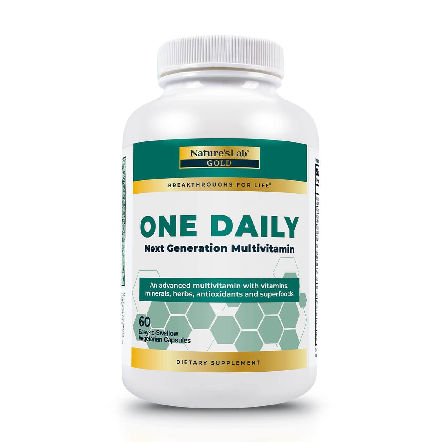 Nature&#39;s Lab Gold One Daily Multivitamin - Contains 19 Essential Vitamins &amp; Minerals including Vitamin C, D3 &amp; Zinc - 60 Capsules (2 Month Supply)