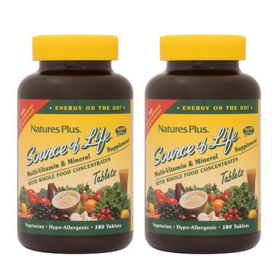 Natures Plus Source of Life - 180 Tablets - Multivitamin &amp; Mineral Supplement with Concentrated Whole Foods - Gluten Free, Vegetarian - 60 Servings