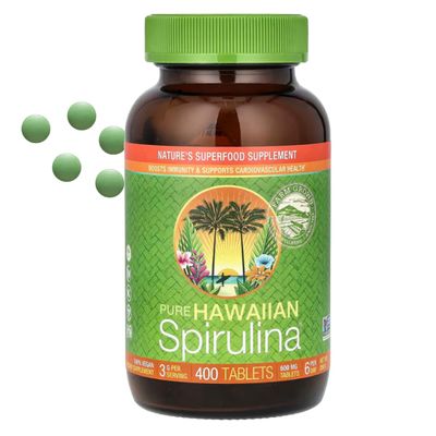 Nutrex Hawaii, Pure Hawaiian Spirulina 500 mg, Vegan, Supports Immune System, Heart, Cells and Energy, 400 Tablets