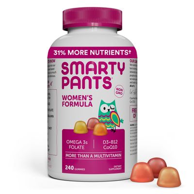 SmartyPants Women&#39;s Multivitamin Gummies: Omega 3 Fish Oil (EPA/DHA), Methylfolate, CoQ10, Vitamin D3, C, Vitamin B12, B6, Vitamin A, K &amp; Zinc, Gluten Free, 240 Count (40 Day Supply)