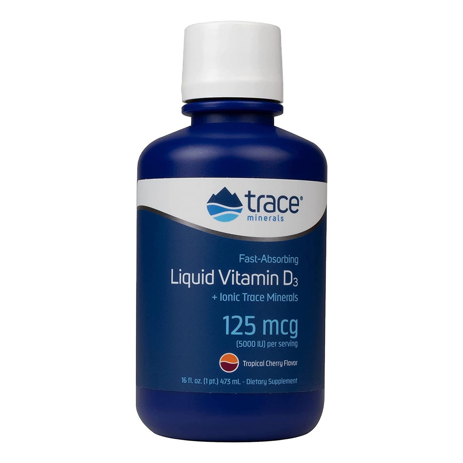 Trace Minerals | Liquid Vitamin D3 | 126 mcg (5000 IU) D3 with Full Spectrum of Ionic Trace Minerals | Fast Absorbing, High Potency | Natural Tropical Cherry Flavor | 32 Servings, 16 fl oz
