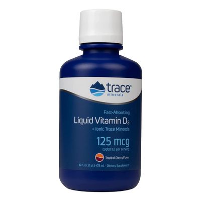 Trace Minerals | Liquid Vitamin D3 | 126 mcg (5000 IU) D3 with Full Spectrum of Ionic Trace Minerals | Fast Absorbing, High Potency | Natural Tropical Cherry Flavor | 32 Servings, 16 fl oz