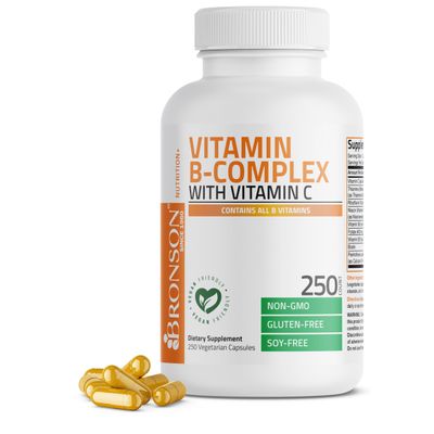 Bronson Vitamin B Complex with Vitamin C - Immune Health, Energy Support &amp; Nervous System Support - Non-GMO, 250 Vegetarian Capsules