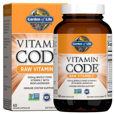 Garden of Life Vitamin Code Raw Vitamin C - 60 Capsules, 500mg Whole Food Vitamin C, Fruit &amp; Veggie Blend, Probiotics, Vitamin C Capsules, C Vitamins Supplements for Adults, Vegan, Gluten Free