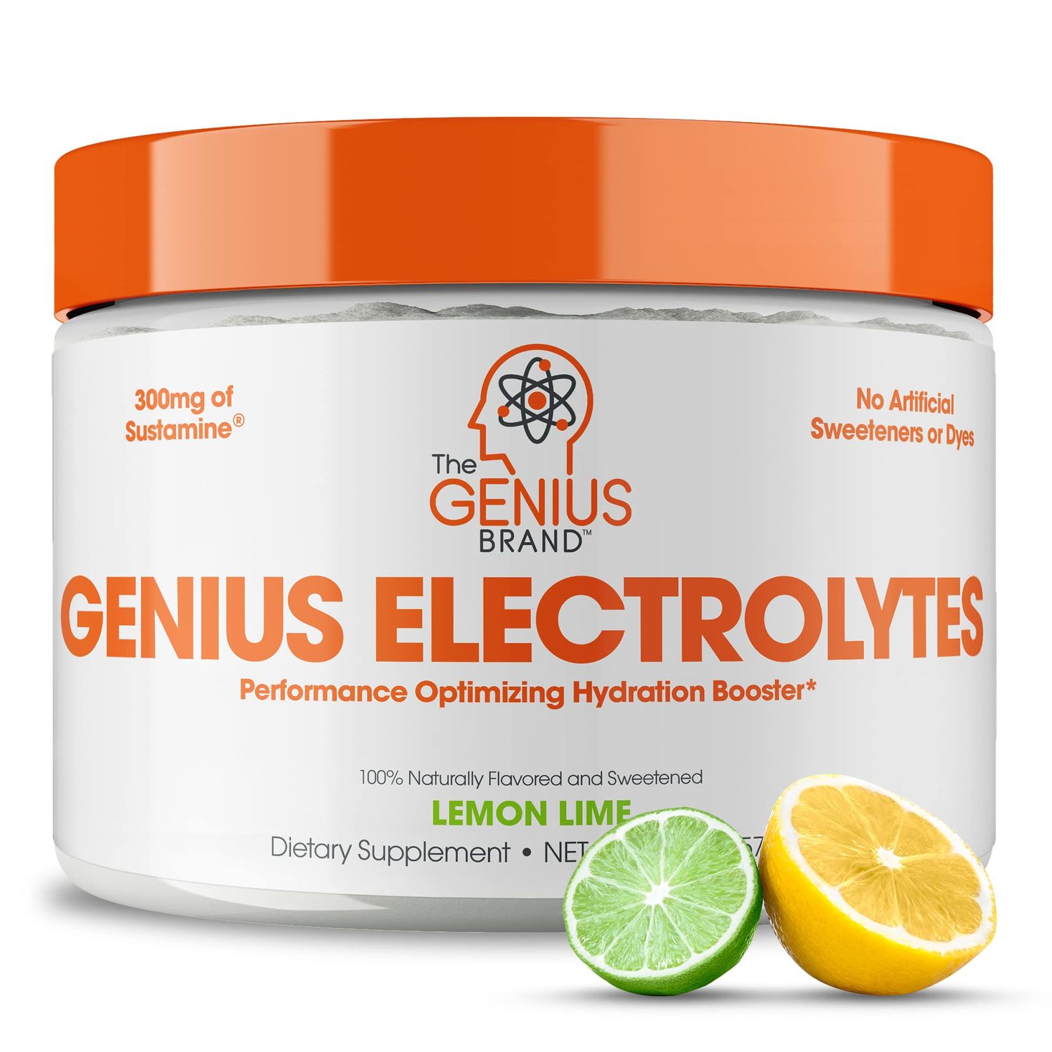 Genius Electrolytes Powder Drink Mix, Lemon Lime, 30 Servings - Natural Hydration Booster &amp; Endurance Supplement with Potassium, Magnesium &amp; Zinc - Sugar Free &amp; No Artificial Sweeteners or Dyes