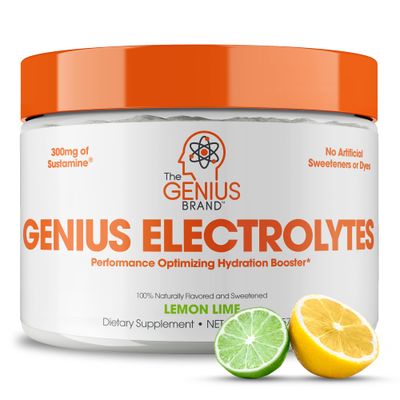 Genius Electrolytes Powder Drink Mix, Lemon Lime, 30 Servings - Natural Hydration Booster &amp; Endurance Supplement with Potassium, Magnesium &amp; Zinc - Sugar Free &amp; No Artificial Sweeteners or Dyes