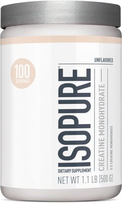 Isopure Unflavored Creatine Monohydrate Powder, Zero Added Ingredients, Creatine for Women and Men, 5g Creatine Monohydrate per scoop, 100 Servings, 500g