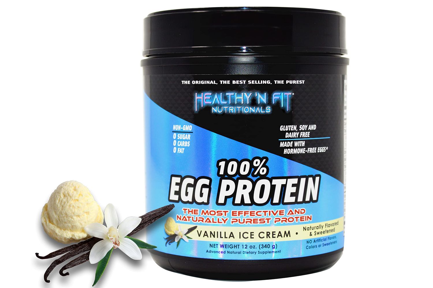 Healthy N Fit 100% EGG PROTEIN- Vanilla (12oz): 100% Egg White Protein PLUS Natural Peptides. Naturally Sweetened, Zero Carb, Keto, Paleo Friendly