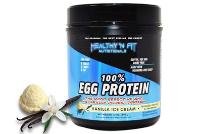 Healthy N Fit 100% EGG PROTEIN- Vanilla (12oz): 100% Egg White Protein PLUS Natural Peptides. Naturally Sweetened, Zero Carb, Keto, Paleo Friendly