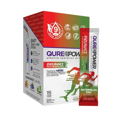 QURE Alkaline Endurance Drink Mix for Enhanced Stamina &amp; Recovery - D-Ribose, Vitamin B6, and Magnesium - 15 Easy Open Sticks, Made in the USA