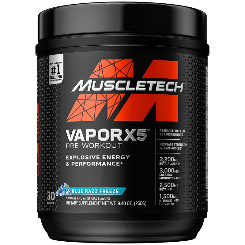 Pre Workout Powder | MuscleTech Vapor X5 | Pre Workout Powder for Men &amp; Women | PreWorkout Energy Powder Drink Mix | Sports Nutrition Pre-Workout Products | Blue Raspberry (30 Servings)-Package Varies