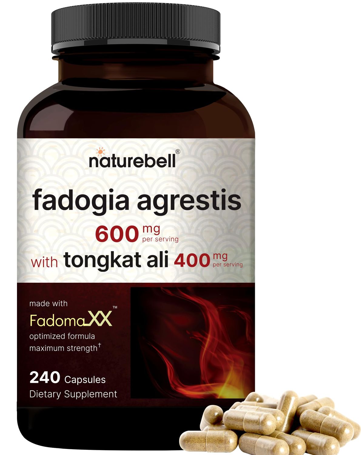 NatureBell Fadogia Agrestis 600mg with Tongkat Ali 400mg, 240* Capsules | 20:1 Fadogia Stem Extract &amp; Indonesia Tongkat-Ali (Longjack) Root Extract - Max Strength Herbal Supplement - Non-GMO