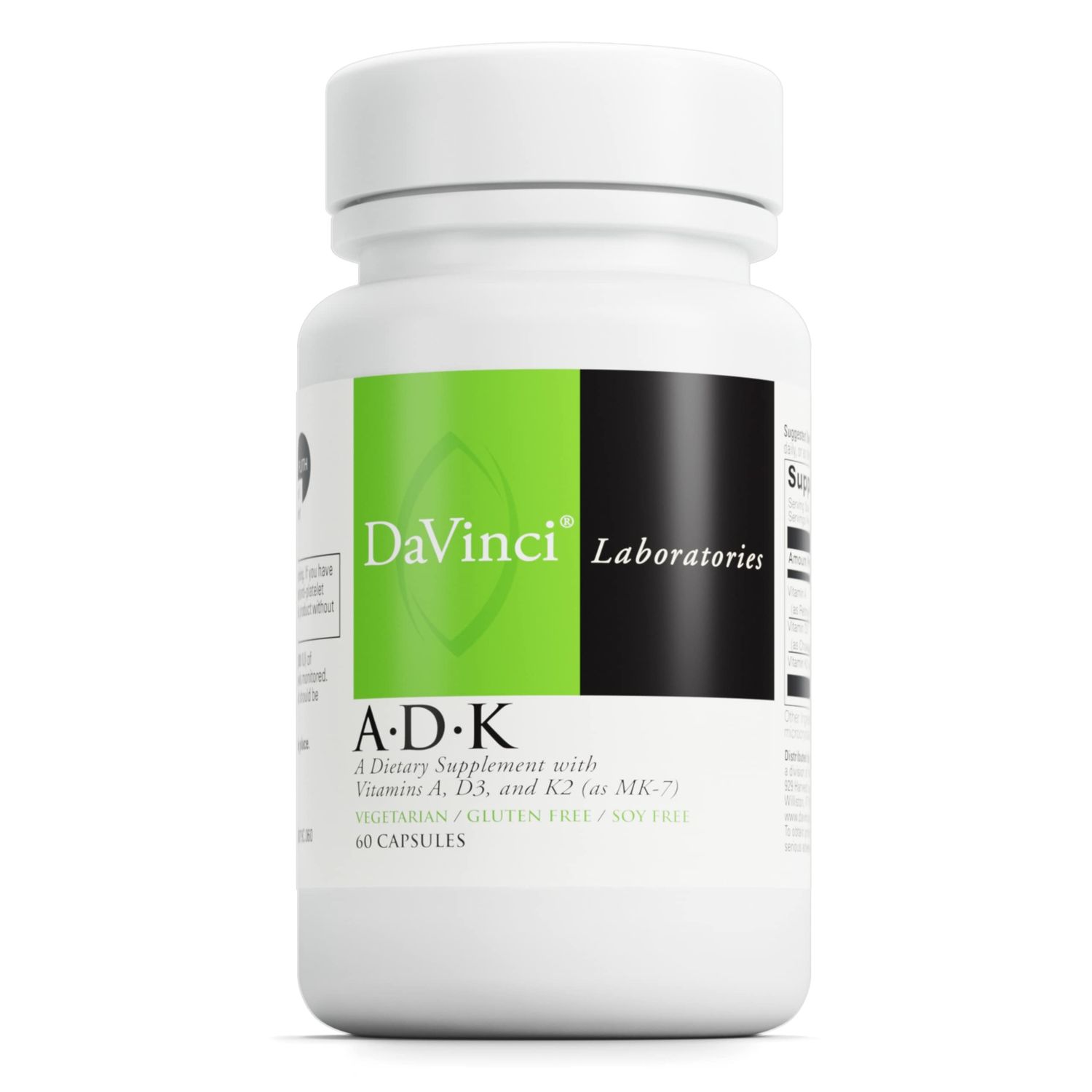 DAVINCI Labs ADK - Helps Support Bone, Heart &amp; Immune Health* - Dietary Supplement with Vitamins A, D3 &amp; K2 (as MK-7) - Vegetarian, Gluten Free &amp; Soy Free - 60 Capsules