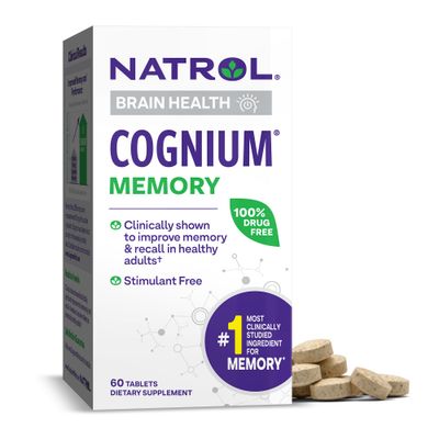 Natrol Cognium Memory, Brain Health Supplements for Adults, Dietary Supplement for Brain Health and Clinically Shown to Improve Memory and Recall in Healthy Adults, 60 Tablets, Up to a 30 Day Supply