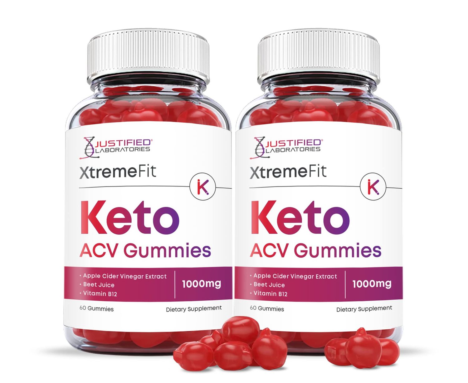 Justified Laboratories (2 Pack) Xtreme Fit Keto ACV Gummies 1000MG Vegan Non GMO with Pomegranate Juice Beet Root B12 120 Gummys