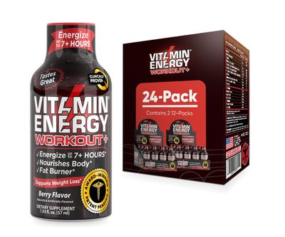 Pre Workout Vitamin Energy Drink - Keto Friendly Sugar Free Shots | Natural Clean Green Tea Caffeine with Proprietary Endurance Blend | Energize up to 7+ Hours - Berry - 1.93 Fl Oz (Pack of 24)