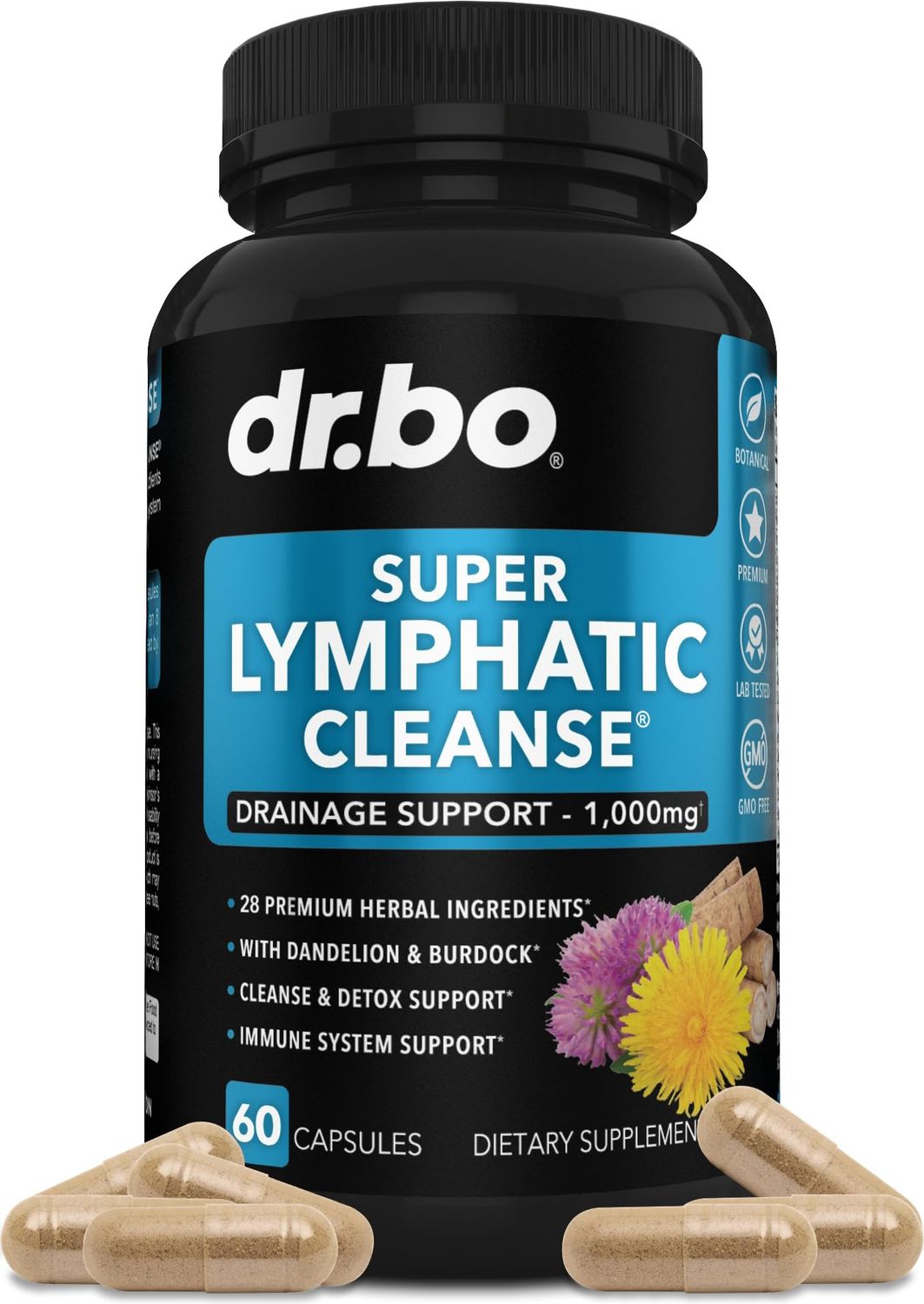 Lymphatic Drainage Supplements Pills - Lymphatic Support Total Herbal Cleanse Products with Echinacea, Ginger, Dandelion, Red Root &amp; Red Clover Supplement - Lymph Node Detox Lymphatic System Drainage