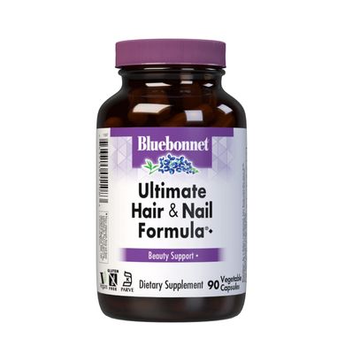 Bluebonnet Nutrition Ultimate Hair and Nail Formula, Vitamins*, Minerals*, Specialty Nutrients for Beauty Within*, Gluten-Free, Kosher-Certified, Dairy-Free, Vegan, 90 Vegetable Capsules, 30 Servings