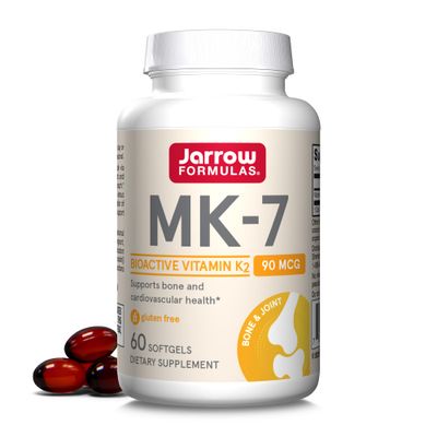 Jarrow Formulas MK-7 90 mcg - Bioactive Form of Vitamin K2 - 60 Servings (Softgels) - For Bone &amp; Cardiovascular Health - Vitamin K2 MK-7 Dietary Supplement - K2 Vitamin Supplement MK-7 - Gluten Free
