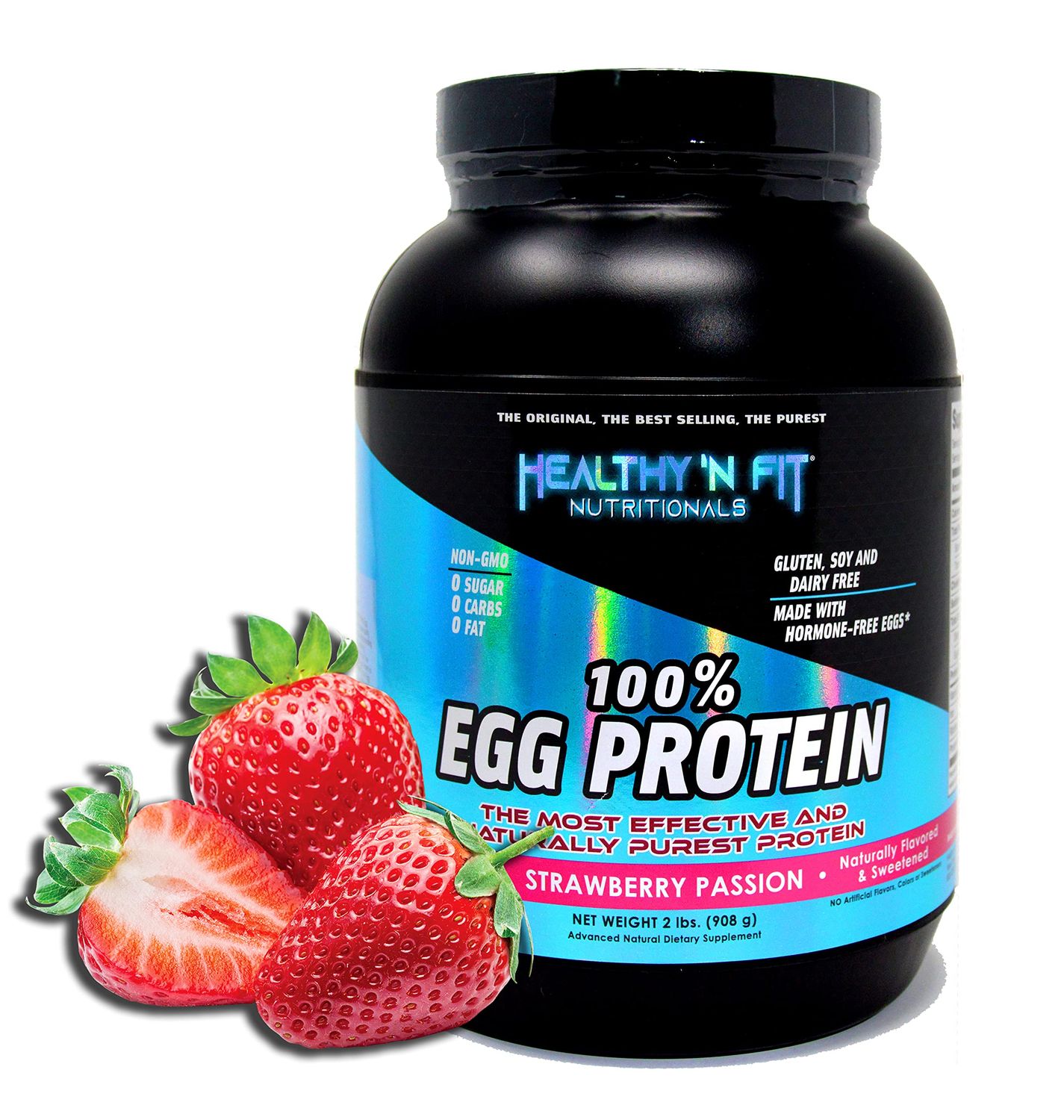Healthy N Fit 100% EGG PROTEIN- Strawberry (2lb): 100% Egg White Protein PLUS Natural Peptides. Naturally Sweetened, Zero Carb, Keto, Paleo Friendly