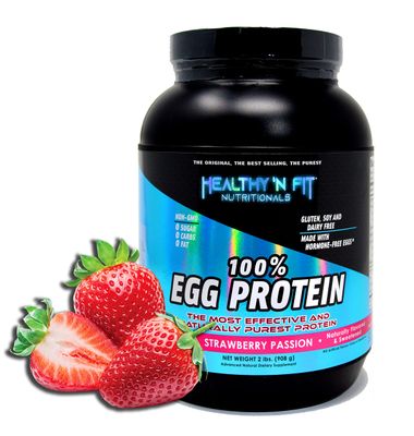 Healthy N Fit 100% EGG PROTEIN- Strawberry (2lb): 100% Egg White Protein PLUS Natural Peptides. Naturally Sweetened, Zero Carb, Keto, Paleo Friendly