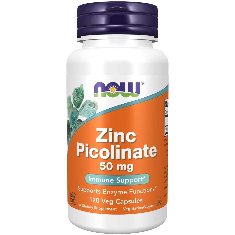NOW Foods Supplements, Zinc Picolinate 50 mg, Supports Enzyme Functions*, Immune Support*, 120 Veg Capsules (Packaging may vary)