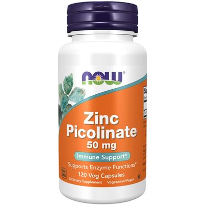 NOW Foods Supplements, Zinc Picolinate 50 mg, Supports Enzyme Functions*, Immune Support*, 120 Veg Capsules (Packaging may vary)