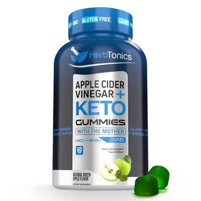 Herbtonics Keto Apple Cider Vinegar Gummies | Digestion &amp; Detox | GLP-1 Support | Sugar Free BHB Advanced Formula for Keto Support - Raw ACV with The Mother - 60 Vegan ACV Gummies