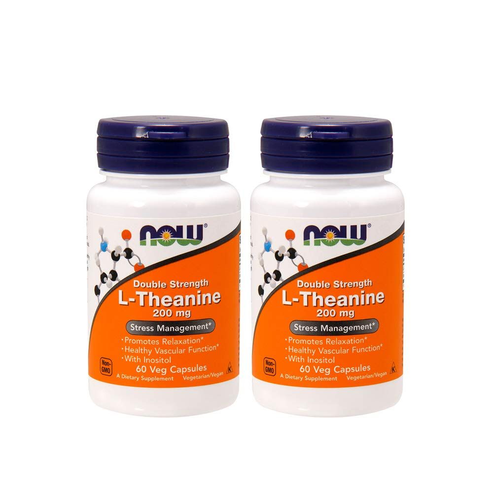 NOW Foods L-Theanine 200 mg, 60 Vegetable Capsule (2 Pack)