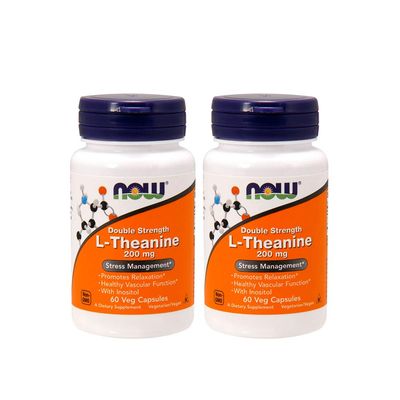 NOW Foods L-Theanine 200 mg, 60 Vegetable Capsule (2 Pack)