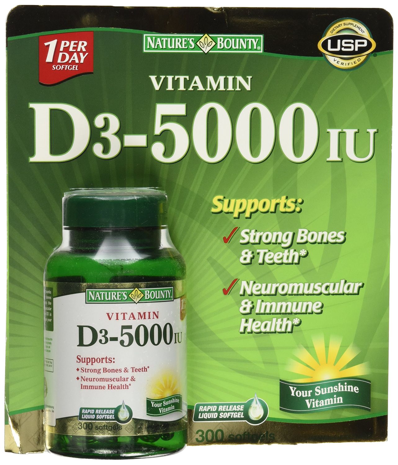 Nature&#39;s Bounty Vitamin D3 5000 IU, 300 Softgels