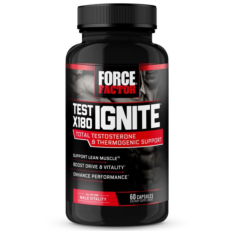 Force Factor Test X180 Ignite Testosterone Booster for Men, Testosterone Support Supplement to Help Burn Fat, Boost Vitality, and Increase Energy, 60 Capsules