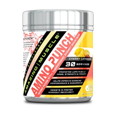 Amazing Muscle Amino Punch 5500 Mg Per Serving with Stevia -Contains Beta Alanine, Caffeine, Green Tea Extract, Green Coffee Bean - 30 Servings (Cherry Lemonade)