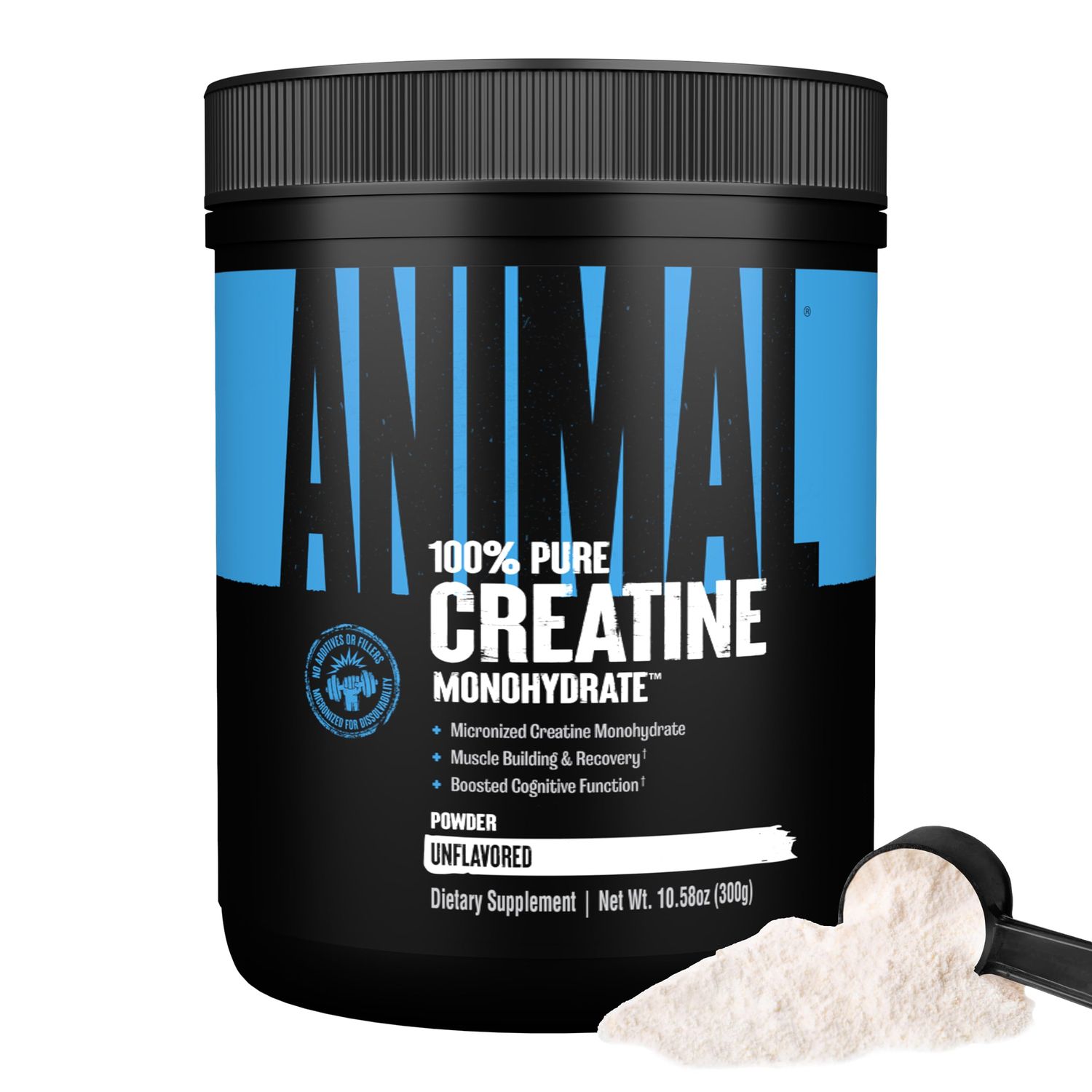 Animal Micronized Creatine Monohydrate Powder - Delays Muscle Fatigue, Supports Muscle Growth, Endurance, ATP Production, Cognitive Function, Strength, and Recovery for Men &amp; Women - Unflavored, 300g