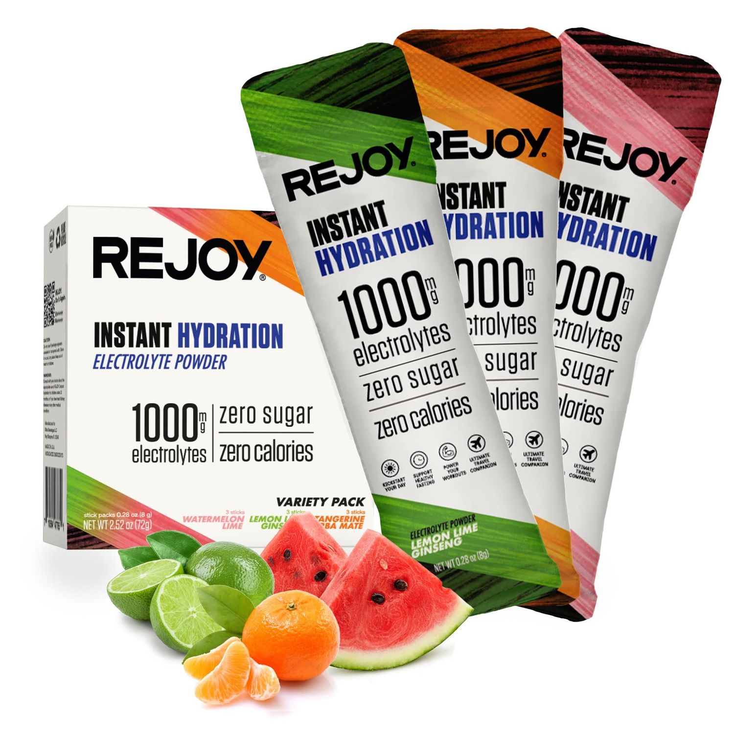 REJOY Sugar Free Electrolytes Powder Packets - Keto Paleo Hydration Supplement Drink Mix, Organic Ingredients, 1000 mg Electrolytes, (9 Count) (Variety Pack)