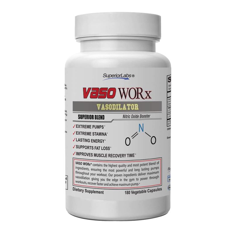 Superior Labs - VASOWORx - Nitric Oxide Supplement - Extra Strength - 1,600 mg, 180 Vegetable Capsules - 7 Powerful Ingredients - Increased Energy, Stamina, &amp; Circulatory Support