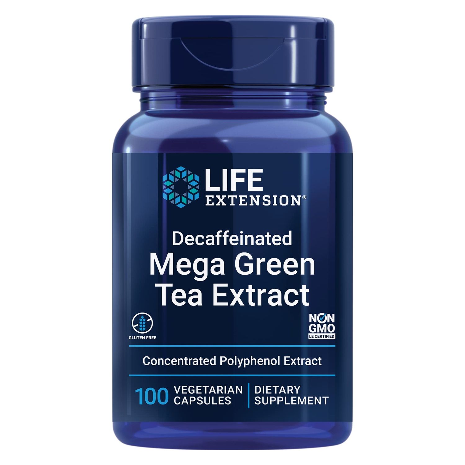 Life Extension Decaffeinated Mega Green Tea Extract - Polyphenol-Rich, Cell Health, Heart Health, Brain Health, Antioxidant Protection - Non-GMO, Gluten-Free, Vegetarian - 100 Capsules