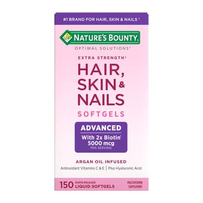 Nature's Bounty Advanced Hair, Skin &amp; Nails, Argan-Infused Vitamin Supplement with Biotin and Hyaluronic Acid, 150 Rapid Release Softgels