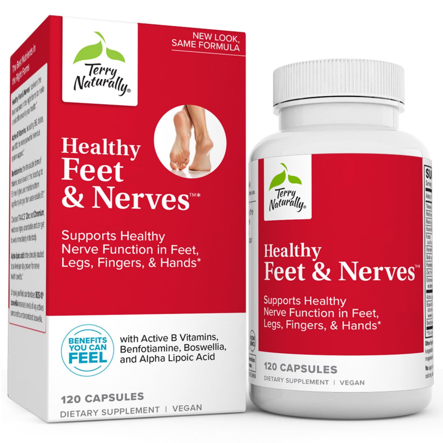 Terry Naturally Healthy Feet &amp; Nerves - 120 Capsules - Supports Healthy Nerve Function in Feet, Legs, Fingers &amp; Hands - Non-GMO, Vegan, Gluten Free - 60 Servings