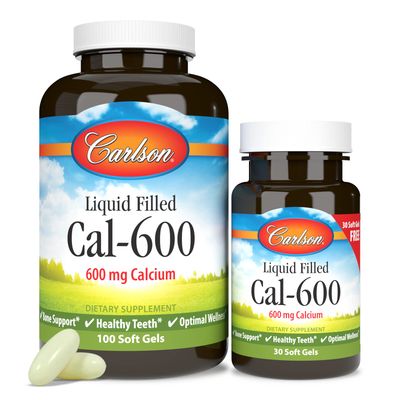 Carlson - Cal-600, 600 mg Calcium, Bone Support, Healthy Teeth &amp; Optimal Wellness, 100+30 Softgels