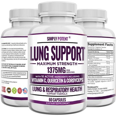 Lung Support Supplement for Lung Cleanse &amp; Detox, Comprehensive Formula - Quercetin with Bromelain Nettle Vitamin C K2 &amp; 500 mg Cordyceps for Lung Health, Respiratory &amp; Bronchial Support, 60 Capsules