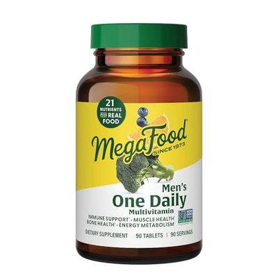 MegaFood One Daily Mens Multivitamins - Multivitamin for Men - Vitamin C, Vitamin D3 &amp; Vitamin B12 - Muscle, Energy Metabolism &amp; Immune Support - Vegetarian, Gluten Free - 90 Tablets, 90 Servings