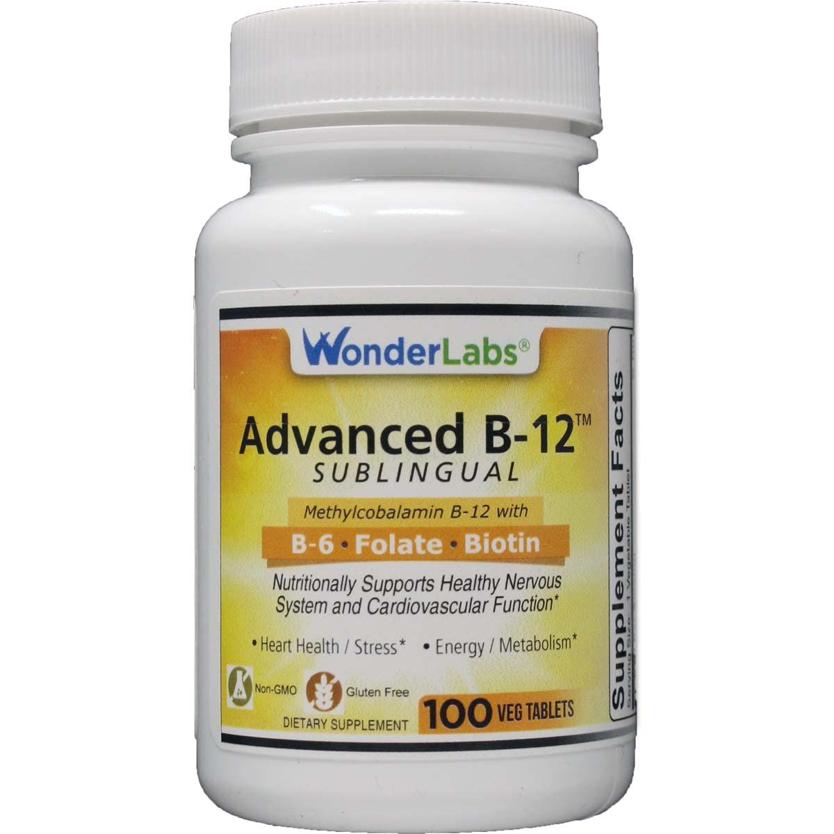Wonder Laboratories Sublingual Vitamin B12 (1000 mcg), B6 (5mg), Folic Acid(400 mcg) &amp; Biotin (25mcg) - Formulated with Methylcobalamin Vitamin B-12 (100 Tablets)