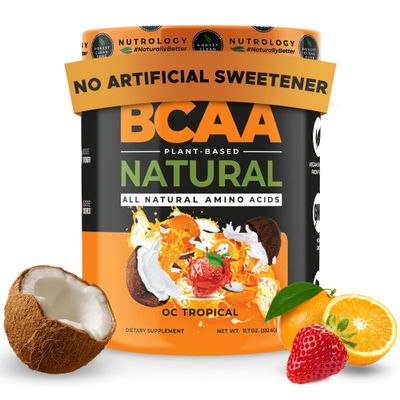 Nutrology BCAA Natural, Plant Based BCAA Powder, Orange Coconut Flavor, Optimized 2:1:1 Ratio Amino Acids Powder, Post Workout Recovery Drink Vegan BCAA Powder, Gluten-Free, Non-GMO, 30 Servings