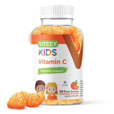 Kids Vitamin C Gummies - Immune Support for Kids, Toddlers, &amp; Teens - Vegan, Gelatin Free, Gluten Free, GMO Free - Tasty Chewable Orange Flavored Kids Immunity Gummy