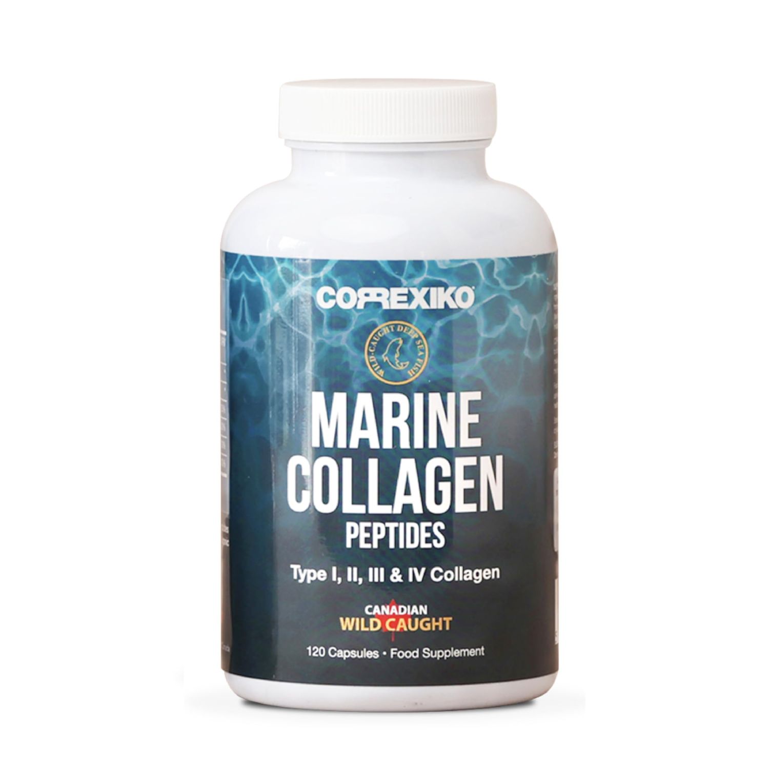 CORREXIKO Marine Collagen Supplement Pills - 1800mg Hydrolyzed Collagen Peptides per Serving with Added Hyaluronic Acid, Vitamin C &amp; Minerals - for Hair, Skin &amp; Nails - 120 Capsules 30 Day Supply