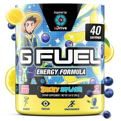 G Fuel aDrive Energy Drink Powder, Pre Workout Caffeine Powder, Energy Powder Drink Mix for Gaming, Sugar Free Focus Amino, Vitamin + Antioxidants, 9.9oz (Blueberry &amp; Lemonade, 40 Servings)